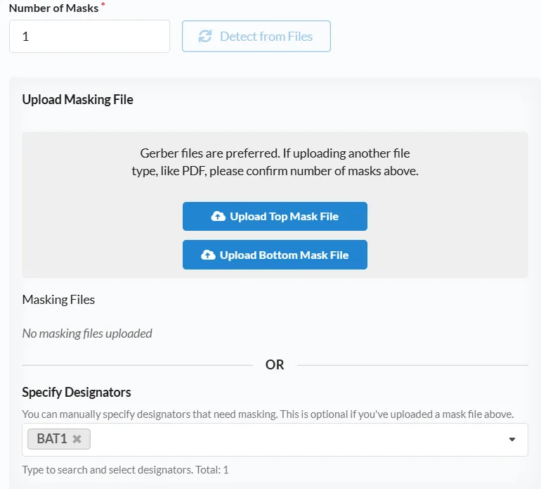 Specifying masked components and uploading mask data