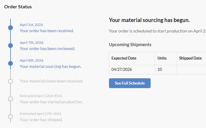 Order tracking view
